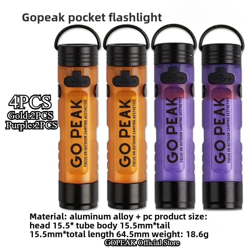 Mini LED Pocket Flashlight - Key Clip Light for Bags - 4 Pieces 2Gold 2Purple