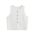 Women's Cropped Knit Vest - Sleeveless Asymmetrical Sweater - White