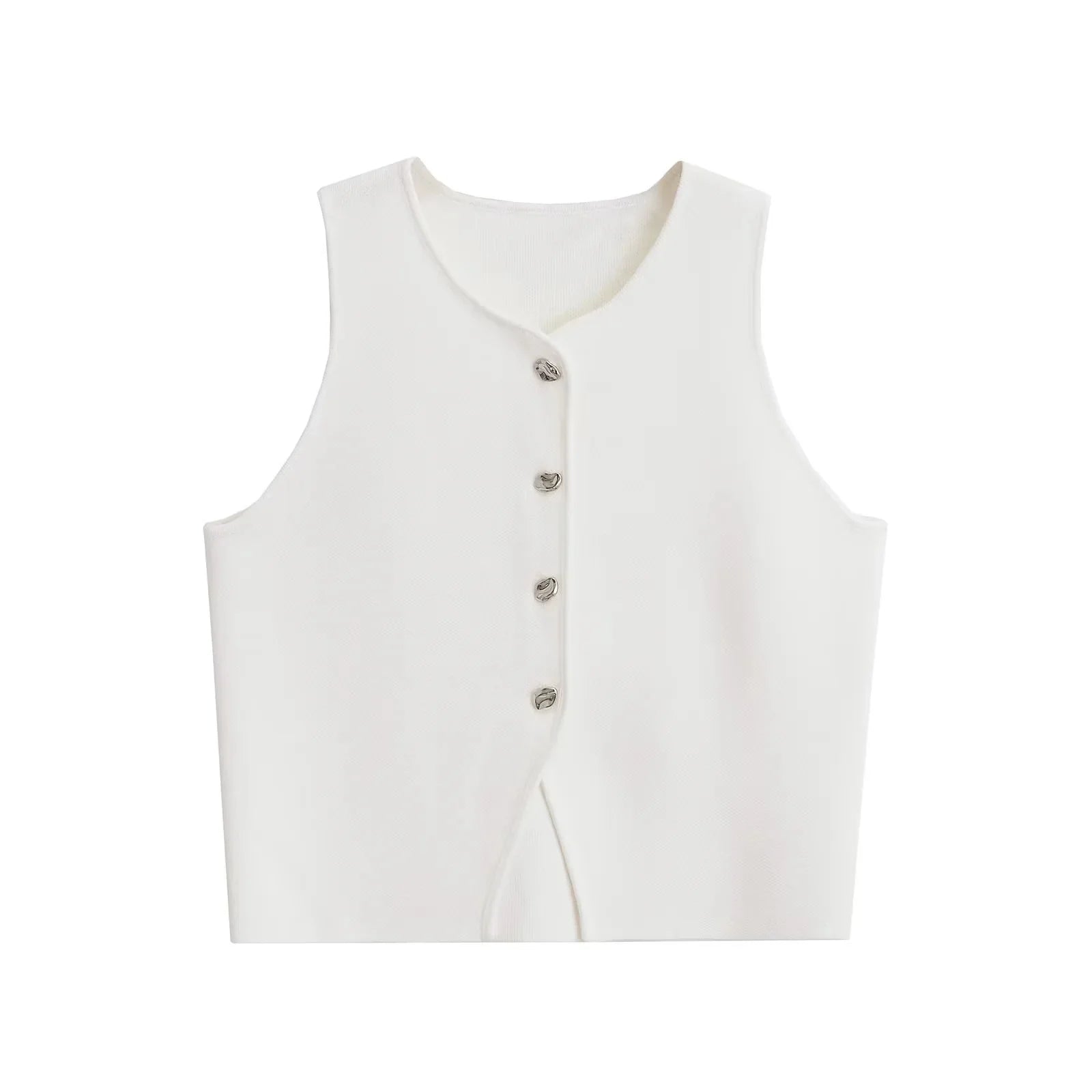 Women's Cropped Knit Vest - Sleeveless Asymmetrical Sweater - White
