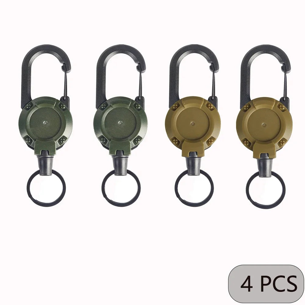 Retractable Badge Reel Keychain - Carabiner Clip for Travel - 4 Pieces Green And Khaki