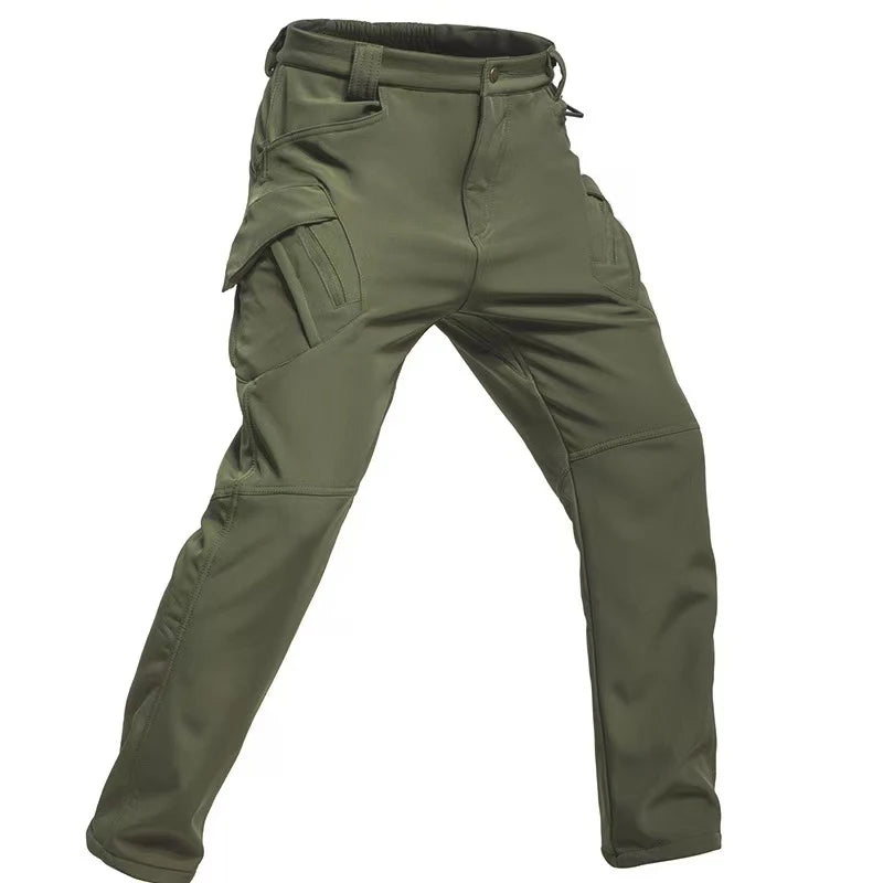 Men's Fleece Cargo Hiking Pants - Outdoor Softshell Trousers - Green Pant Tx9