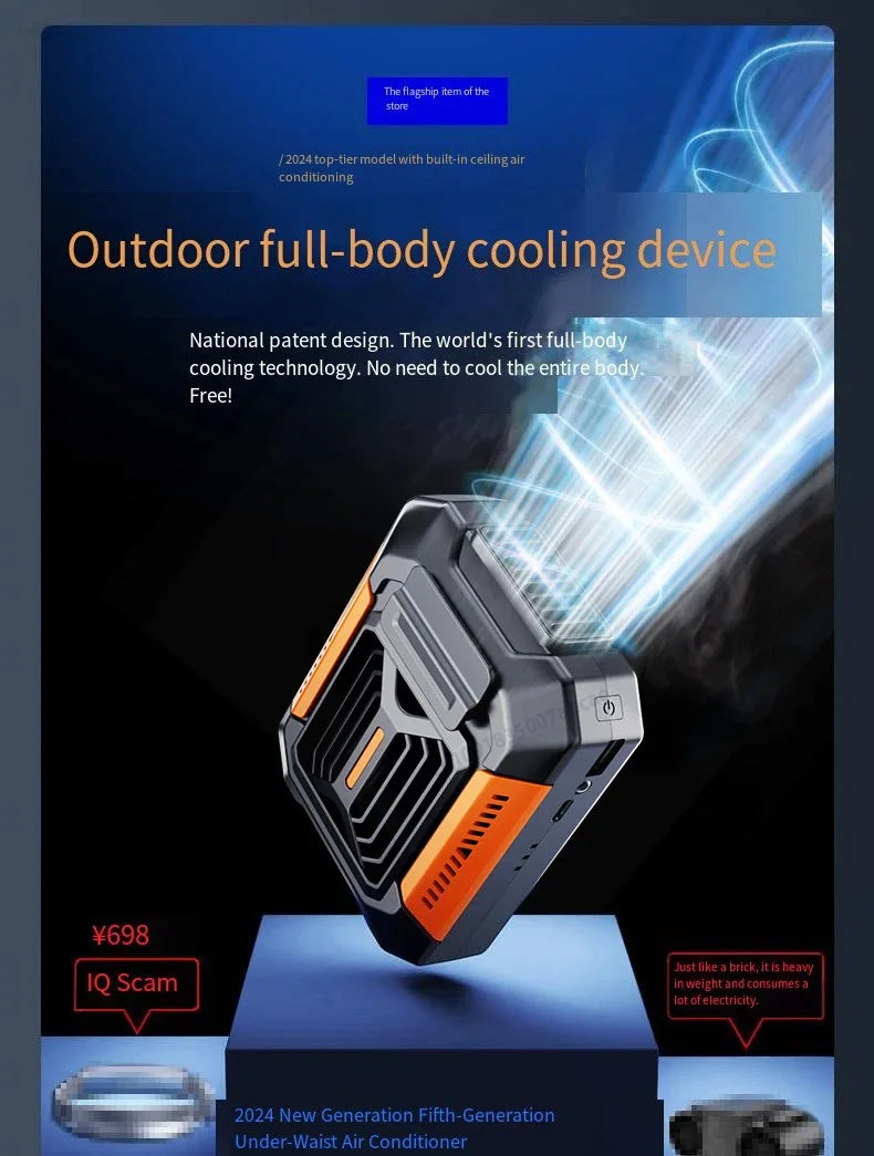 3-in-1 Rugged Tactical Waist Clip Fan - Portable Power Bank & LED Flashlight