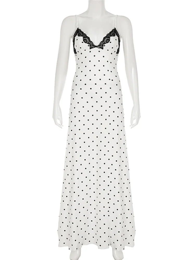 Women's Lace Patchwork Maxi Dress - V-Neck Sleeveless Style