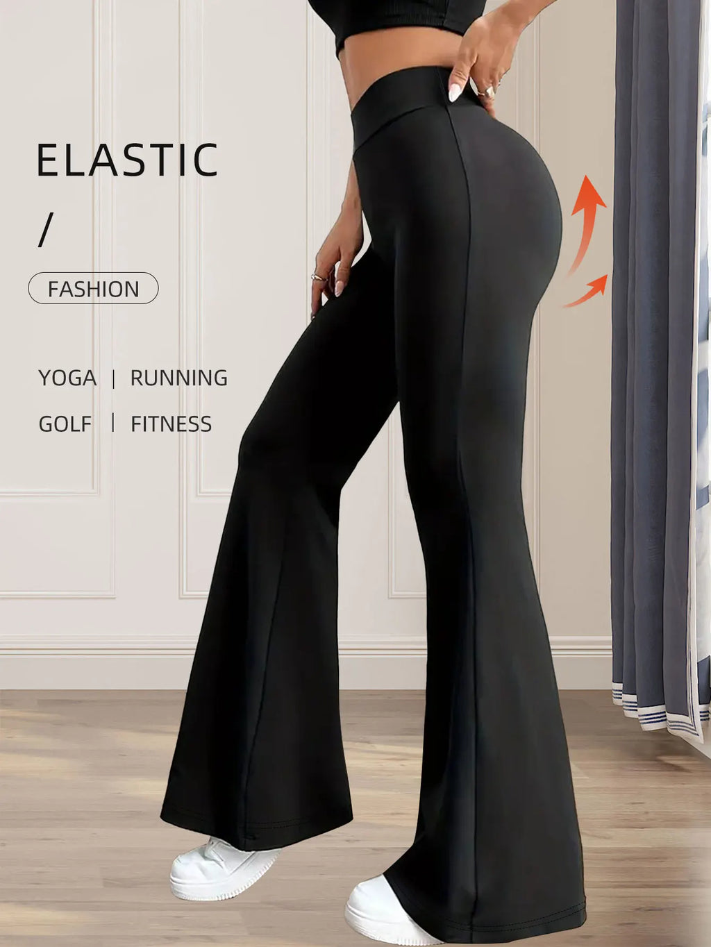 Women's Flared Pants - High Waist Slim Black Leggings