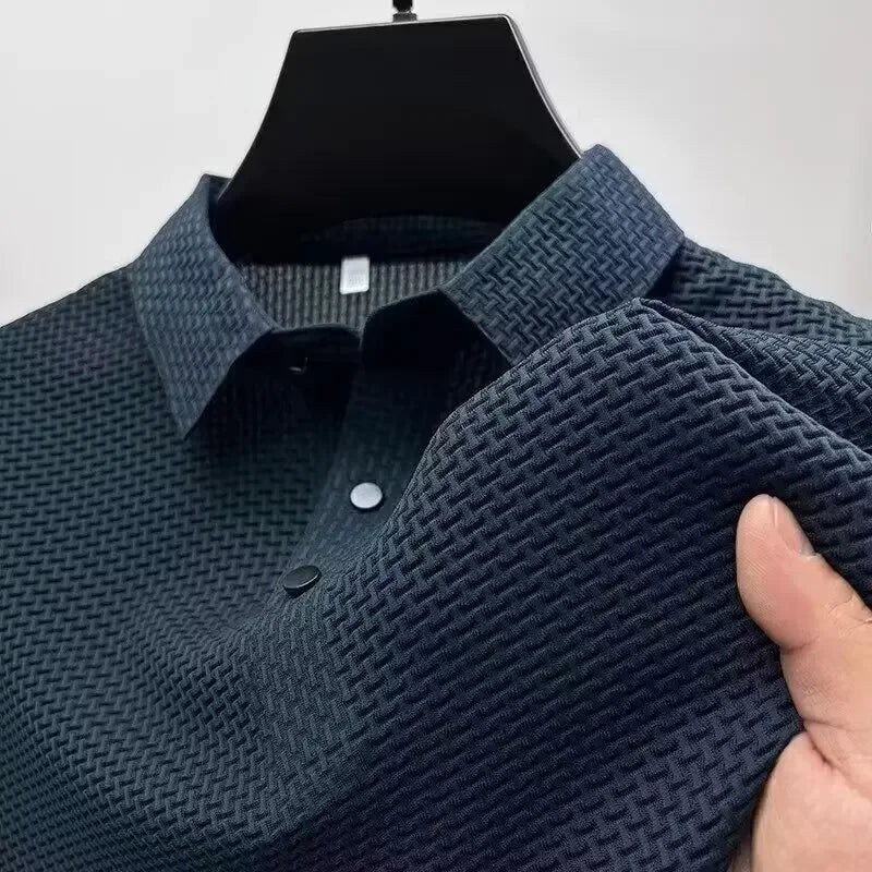Men's Short Sleeve Polo Shirt - Solid Business Casual Top - Blue