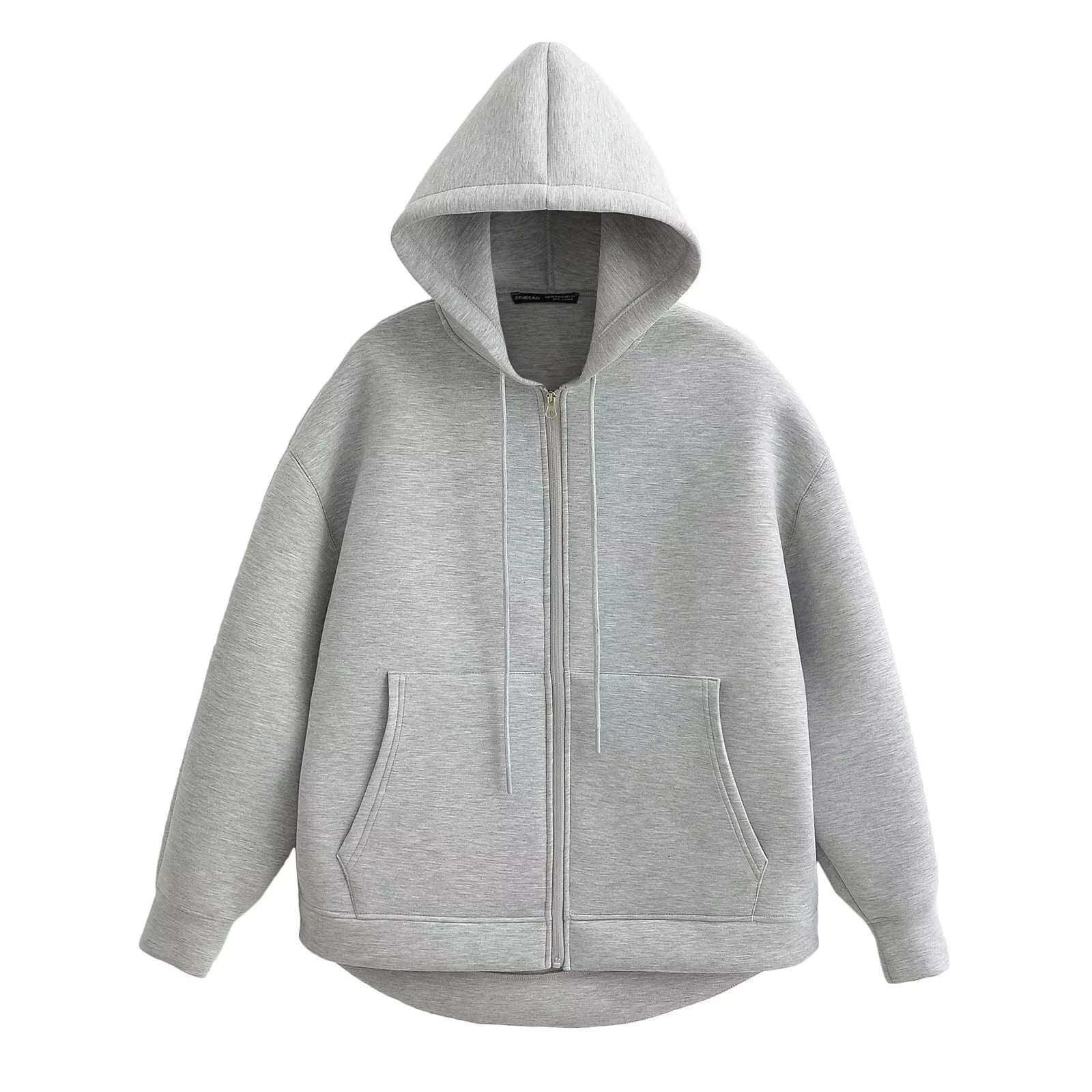 Women's Hooded Zip Sweatshirt - Loose Casual Jacket - Light Gray