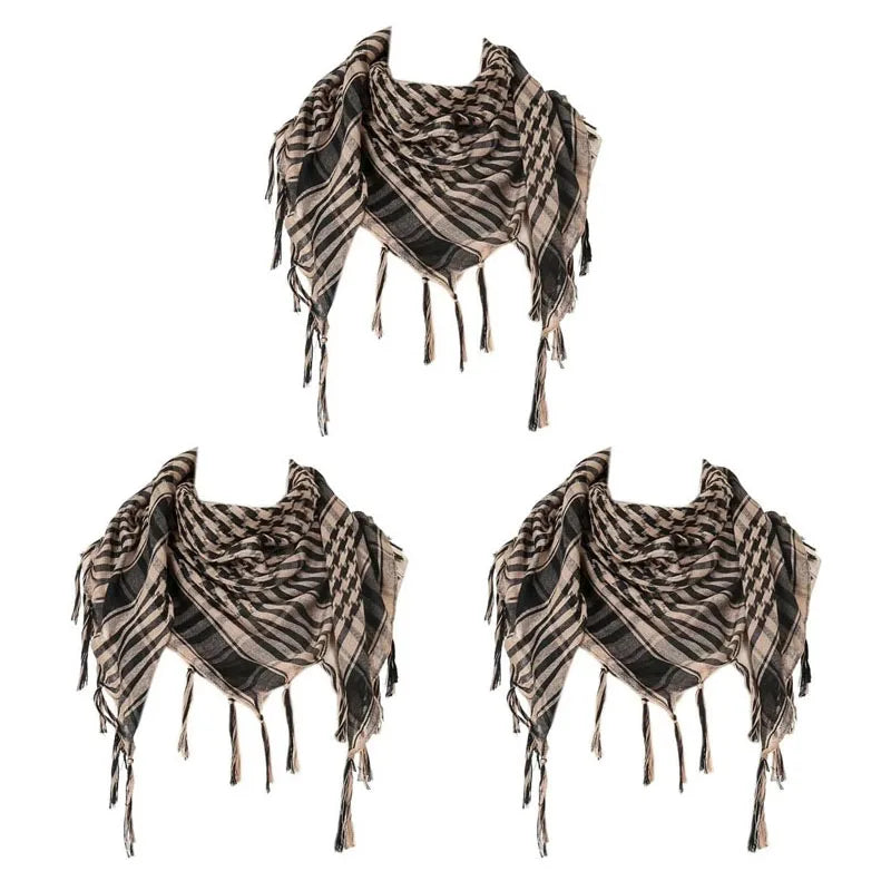 Keffiyeh Scarf Wrap - Lightweight Shemagh Head and Neck Scarf - 3 Pieces-Mud