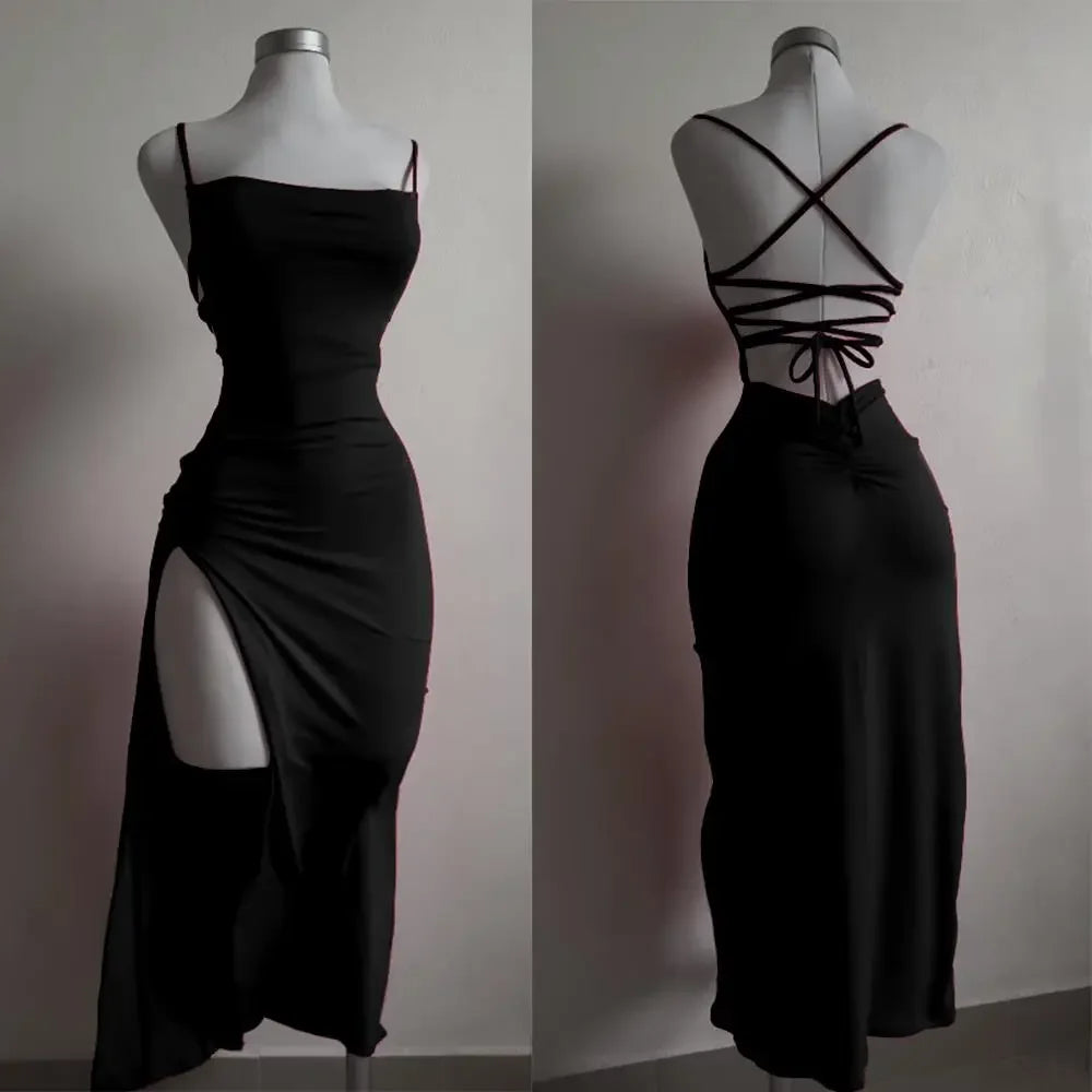 Women's Halter Strap Dress - Sleeveless Bodycon Style - Black