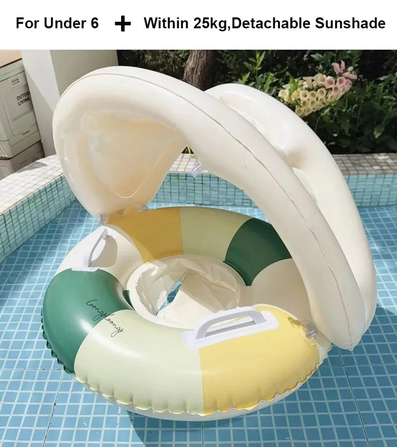 Inflatable Pool Float Seat - Swim Ring with Sunshade Option - Green Sunshade