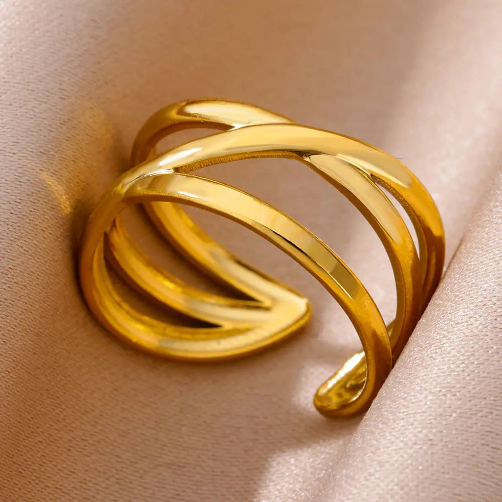 Gold-Color Stainless Steel Ring - Classic Fashion Jewelry