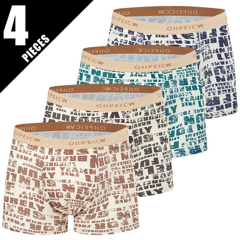 Men's Printed Boxer Shorts - 4-Pack Stretch Underwear - 4 Pieces-Yy-Zimu