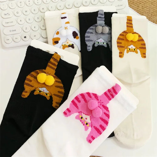 Cartoon Cat Mid-Calf Socks - Cozy Novelty Sock Packs