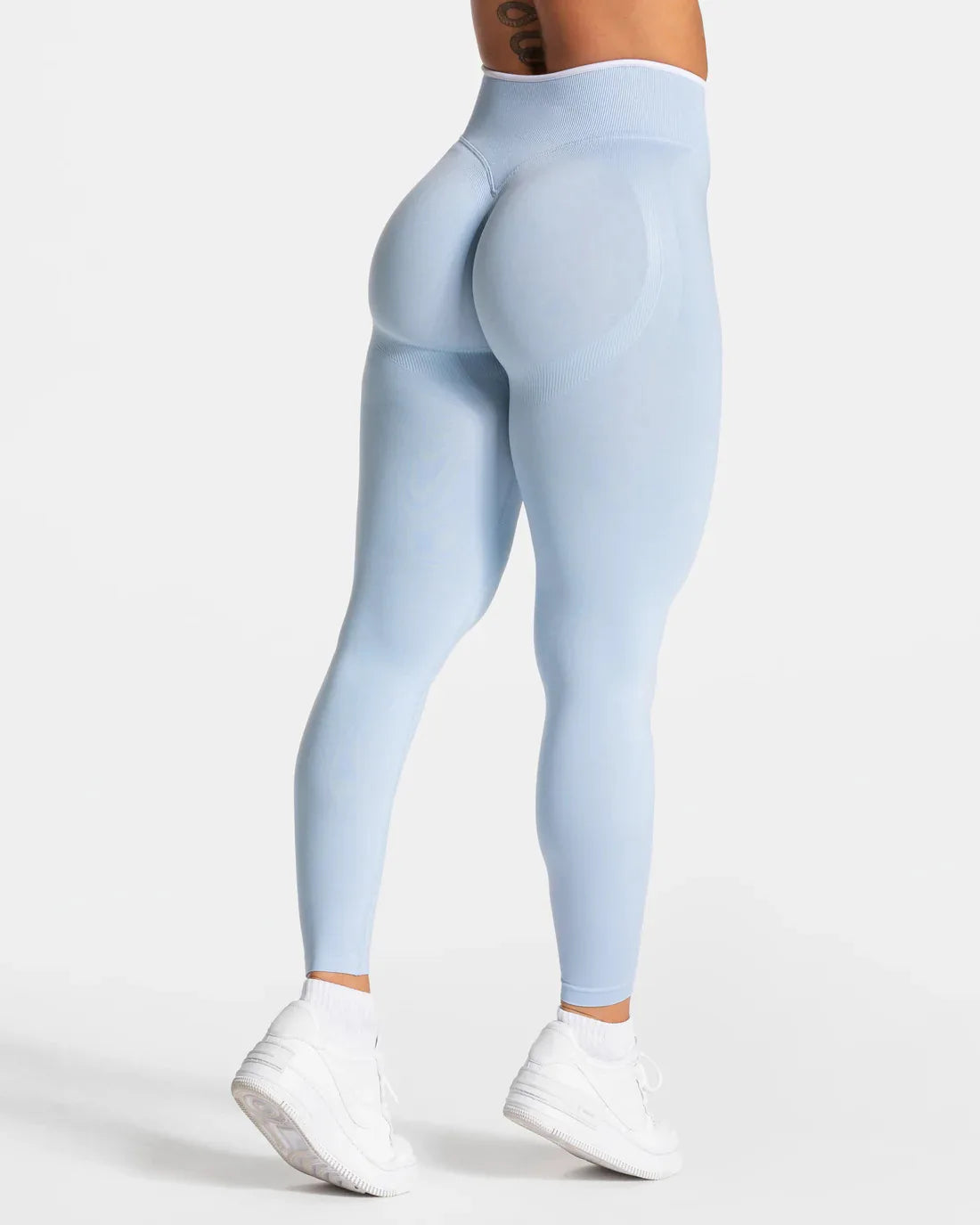 Women's Colorblock Yoga Leggings - High Waist Workout Tights - Baby Blue