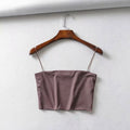 Women's Crop Tank Top - Stretch Sleeveless Cami - Brown