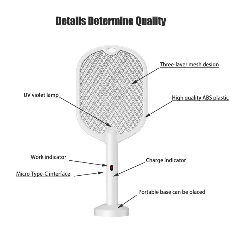 Rechargeable Mosquito Swatter - 3-in-1 Electric Bug Lamp