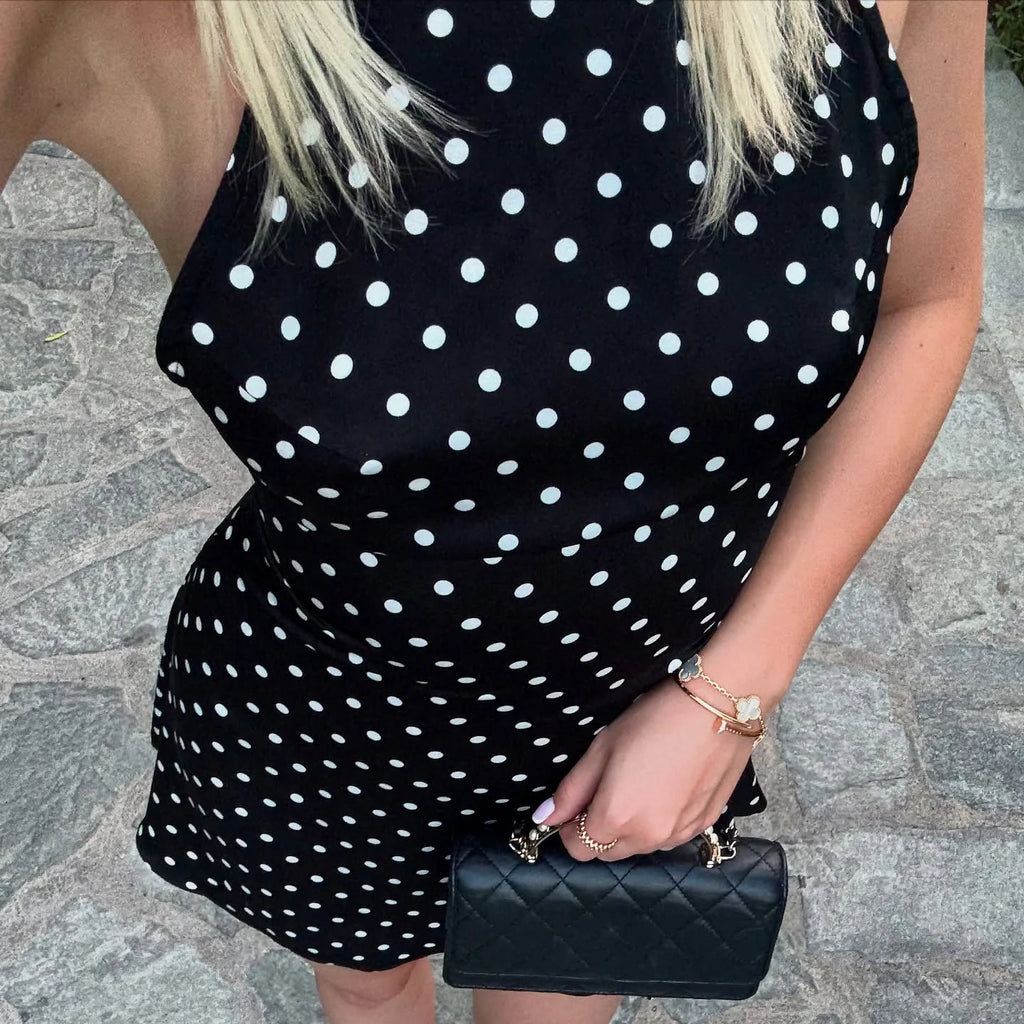 Polka Dot Halter Dress - Sleeveless Mini Party Dress
