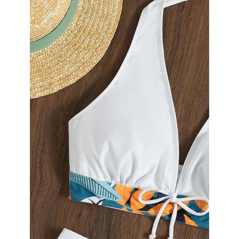 Women's Halter Bikini Set - High-Waist Printed Swimwear