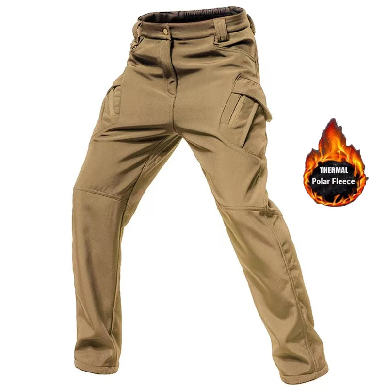 Men's Fleece Cargo Hiking Pants - Outdoor Softshell Trousers - Khaki Pant Tx9