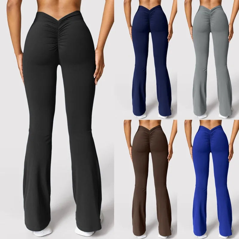 V-Back Waist Leggings - Solid Slim Casual Sports Pants