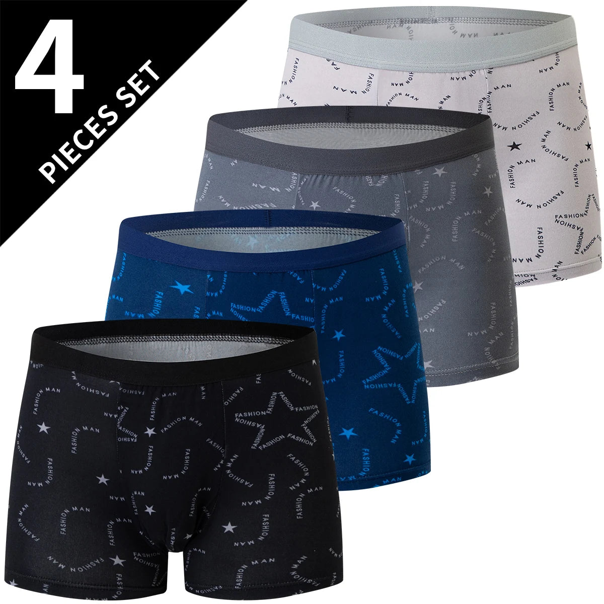 Men's Printed Boxer Shorts - 4-Pack Stretch Underwear - 4 Pieces-Yy-Jixing