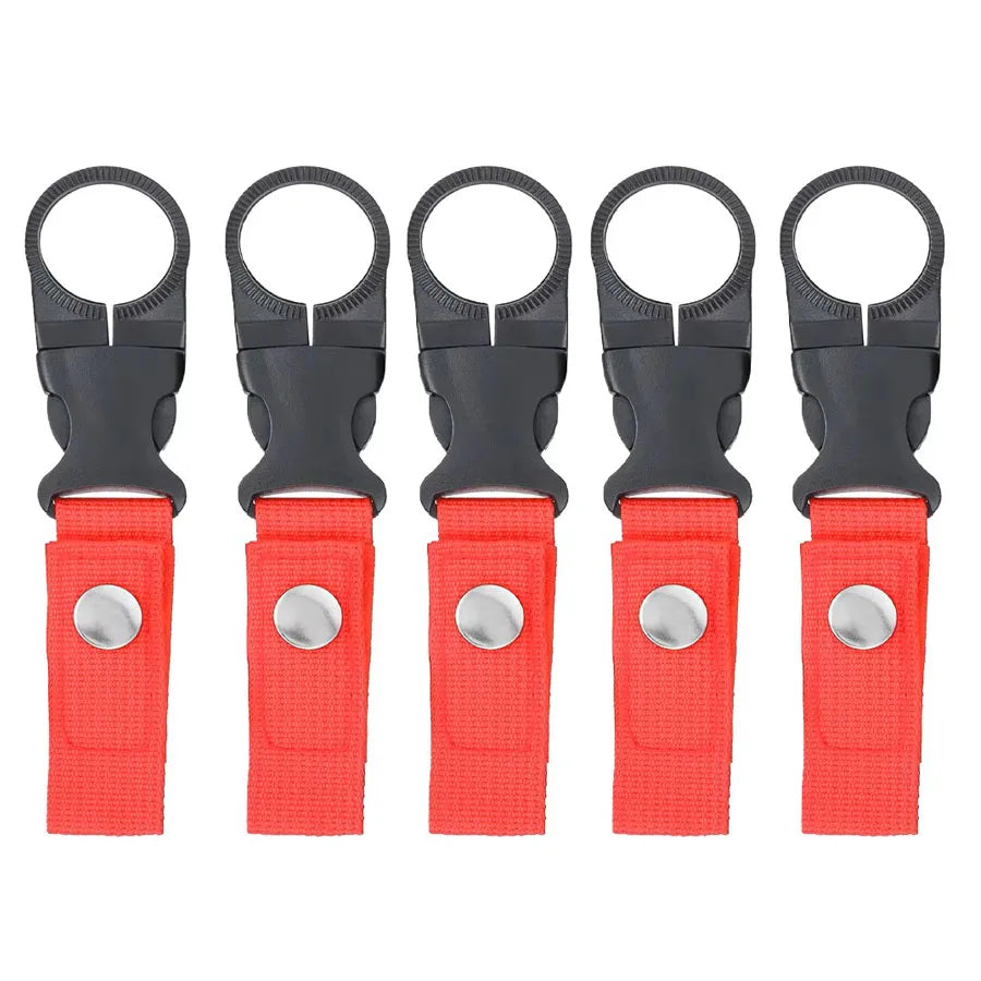 Nylon Water Bottle Holder Clip - Backpack Strap Hook - Red 5 Pieces