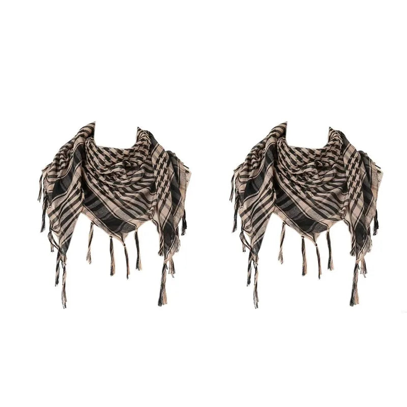 Keffiyeh Scarf Wrap - Lightweight Shemagh Head and Neck Scarf - 2 Pieces-Mud