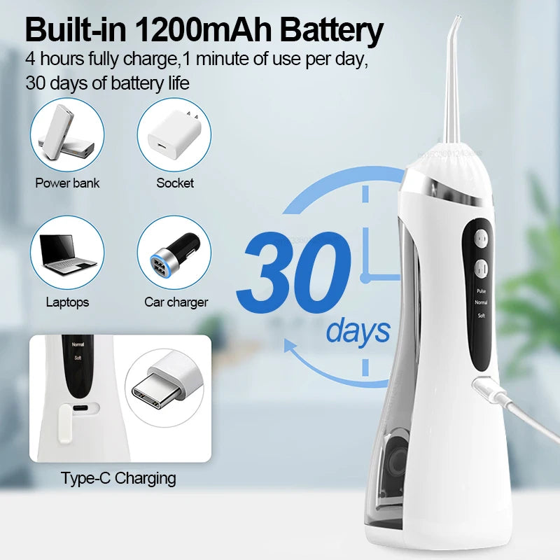 Electric Oral Irrigator Cleaning Modes - For Desk or Travel Use