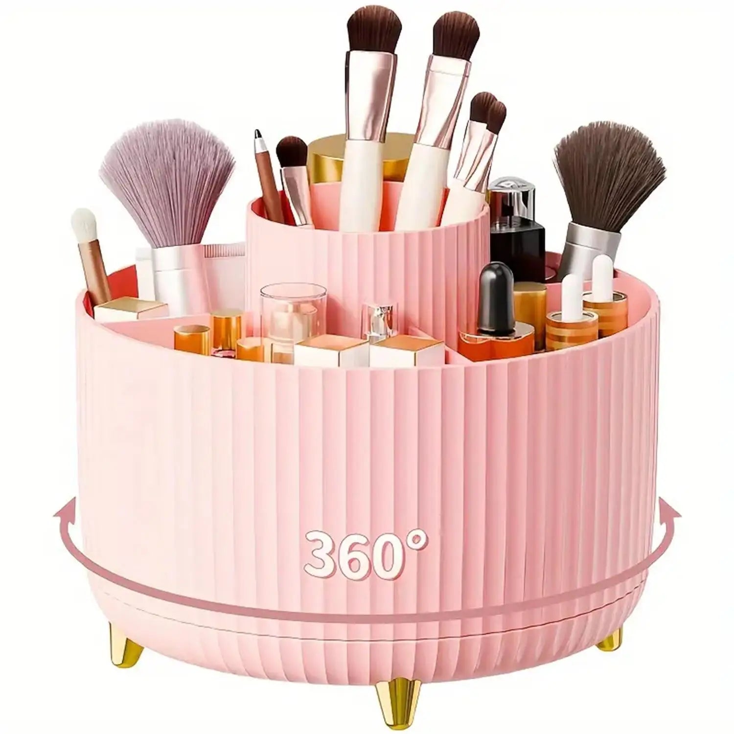 Rotating Makeup Organizer - Desktop Storage Holder with Compartments