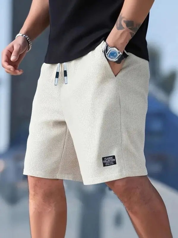 Men's Casual Shorts - Textured Fabric Sport and Beach Style - Beige / Pack Of 1