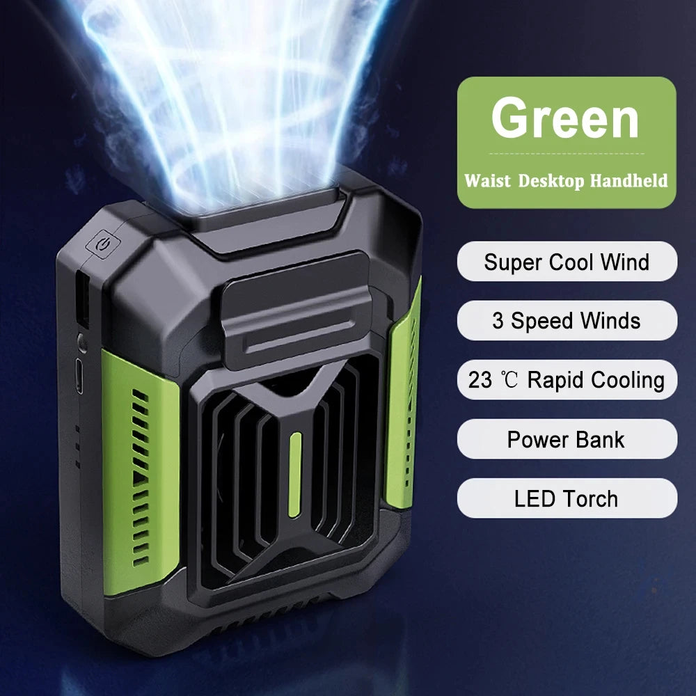 3-in-1 Rugged Tactical Waist Clip Fan - Portable Power Bank & LED Flashlight