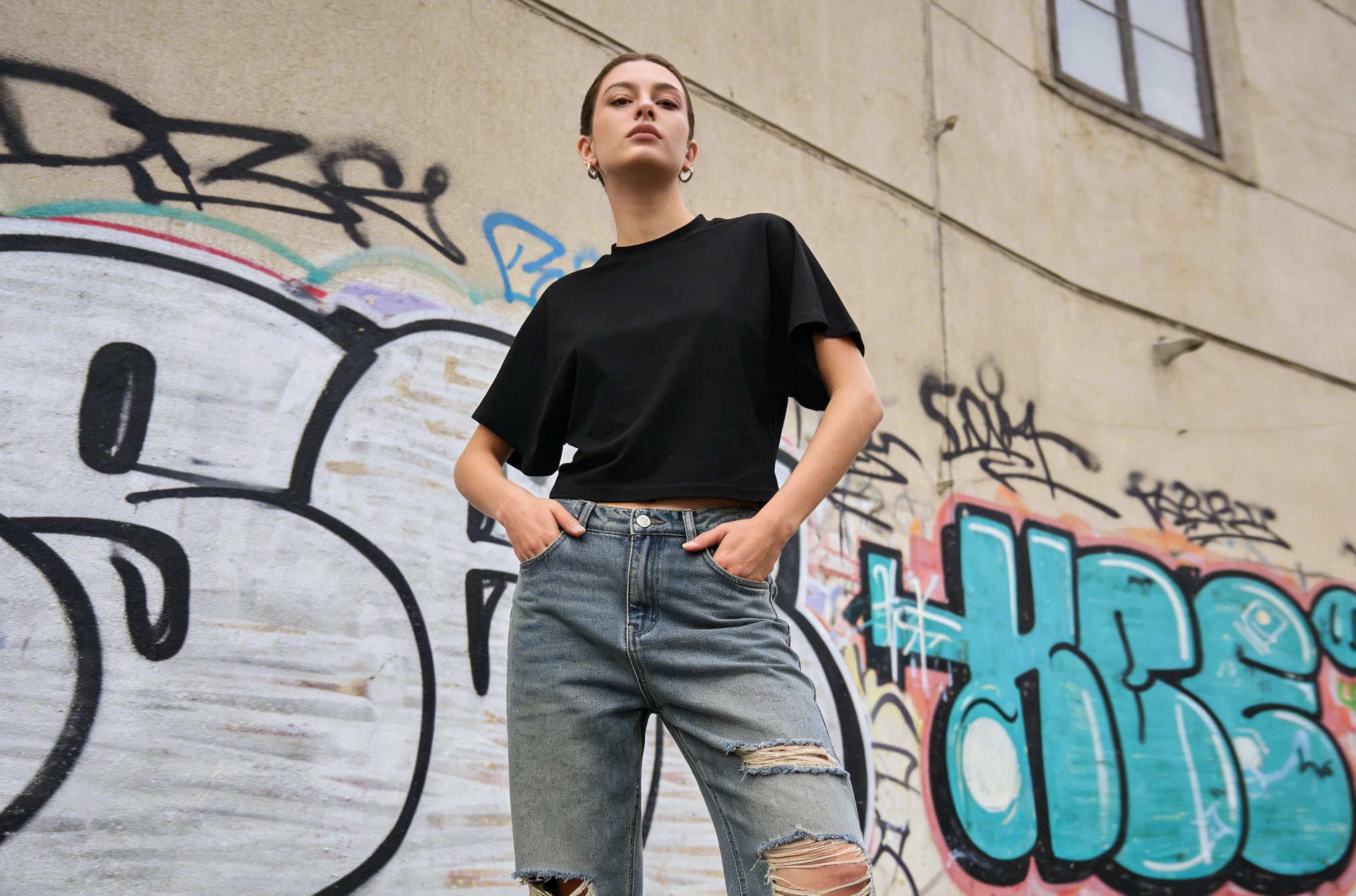 Cotton Cropped T-Shirt - Short Sleeve Crew Neck Top