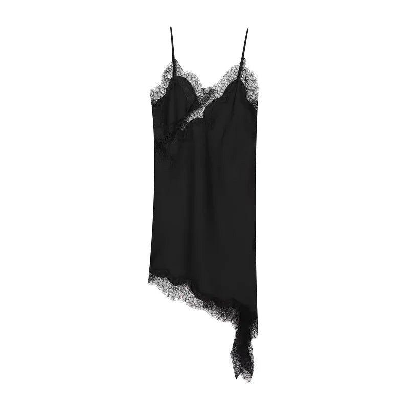 Lace Slip Dress - Backless Mini Dress With V-Neck - black