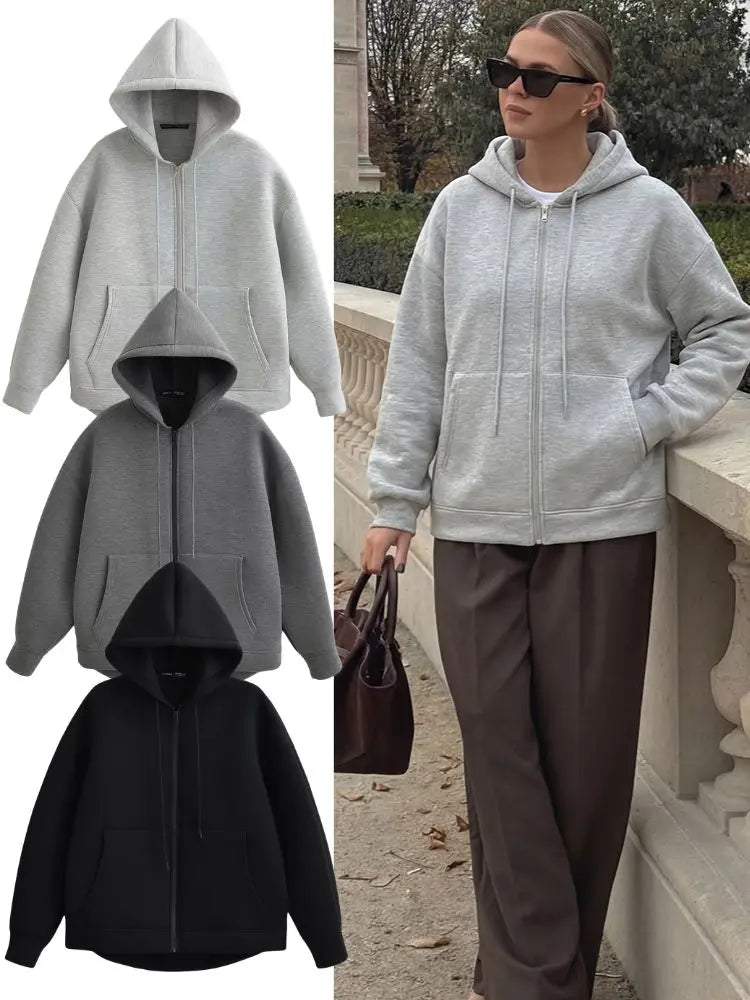 Women's Zip Hoodie - Long Sleeve Hooded Pocket Jacket