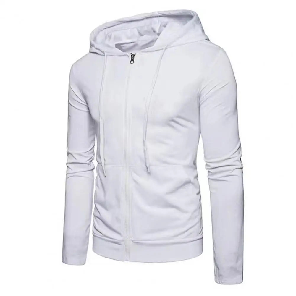 Men's Zip Hoodie - Slim Fit Casual Sweatshirt Jacket - White