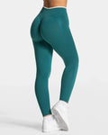 Women's Colorblock Yoga Leggings - High Waist Workout Tights - Cyan