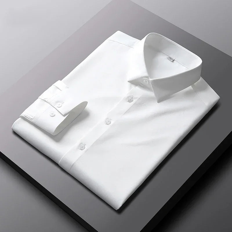Men's Long Sleeve Casual Shirt - Solid Button-Front Top - White