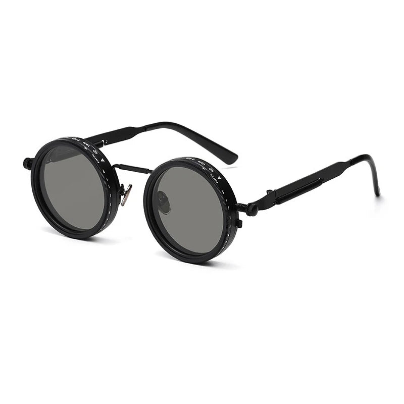 Round Dimming Sunglasses - Retro Outdoor Eyewear - Black / Black