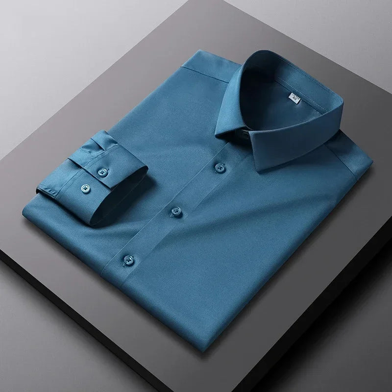 Men's Long Sleeve Casual Shirt - Solid Button-Front Top - Lake Blue