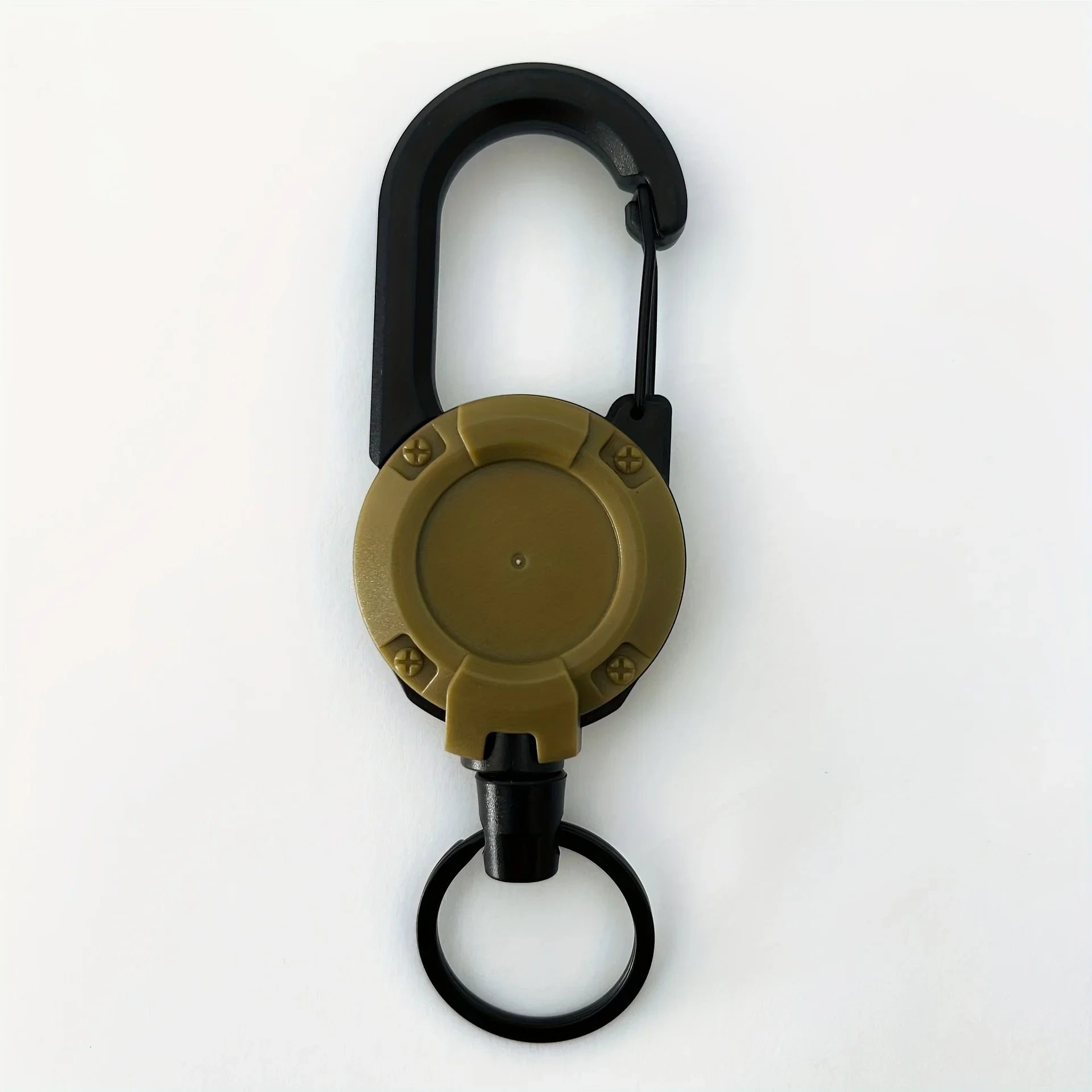 Retractable Badge Reel Keychain - Carabiner Clip for Travel - 1 Piece Khaki
