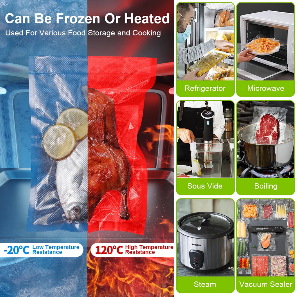 Vacuum Food Bags Sealed Storage - For Kitchen Storage and Prep