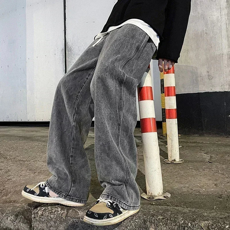 Men's Wide Leg Jeans - Loose Streetwear Denim Pants