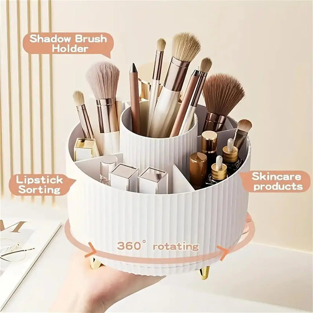 Rotating Makeup Organizer - Desktop Storage Holder with Compartments