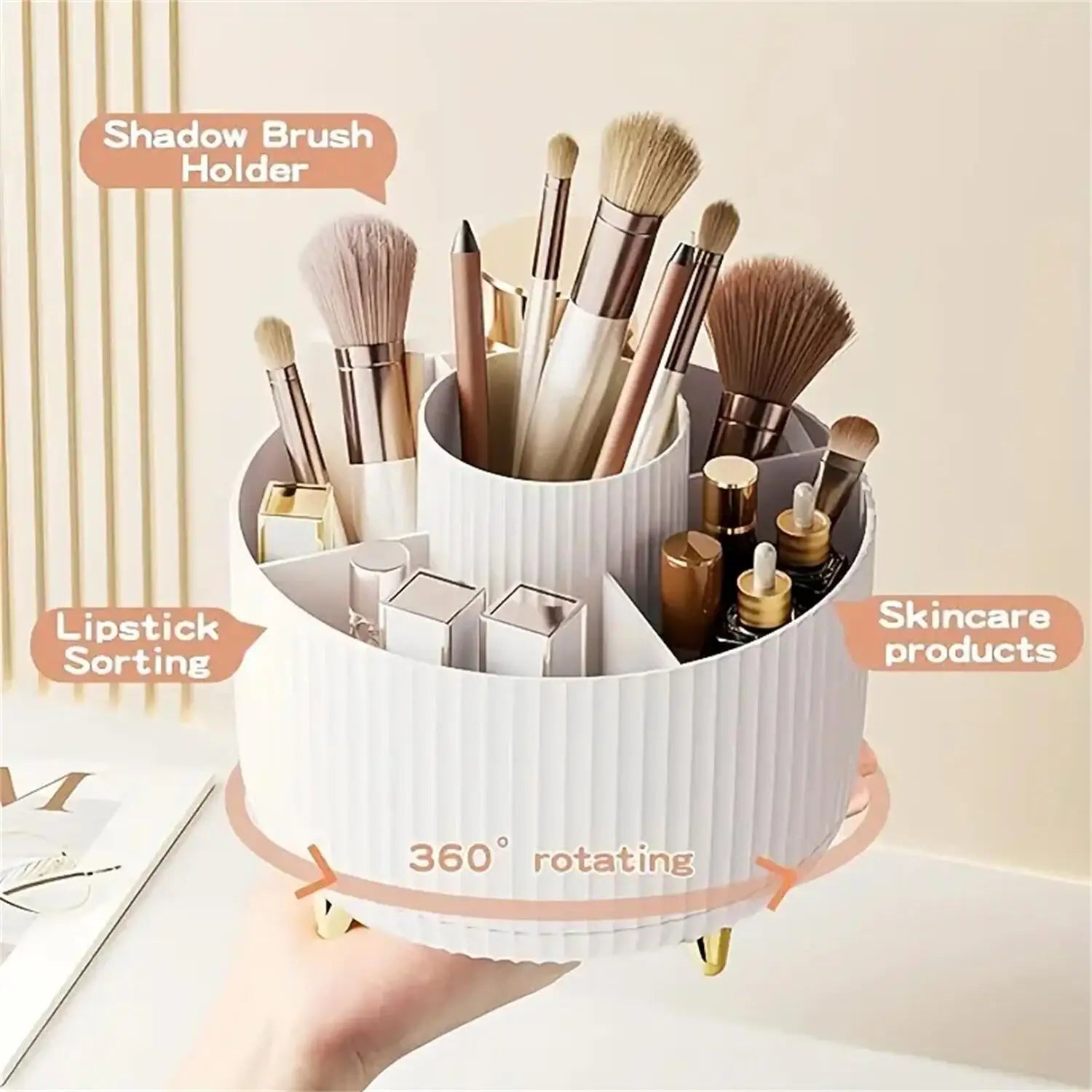 Rotating Makeup Organizer - Desktop Storage Holder with Compartments