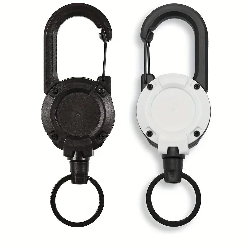 Retractable Badge Reel Keychain - Carabiner Clip for Travel - 2 Pieces Black And White