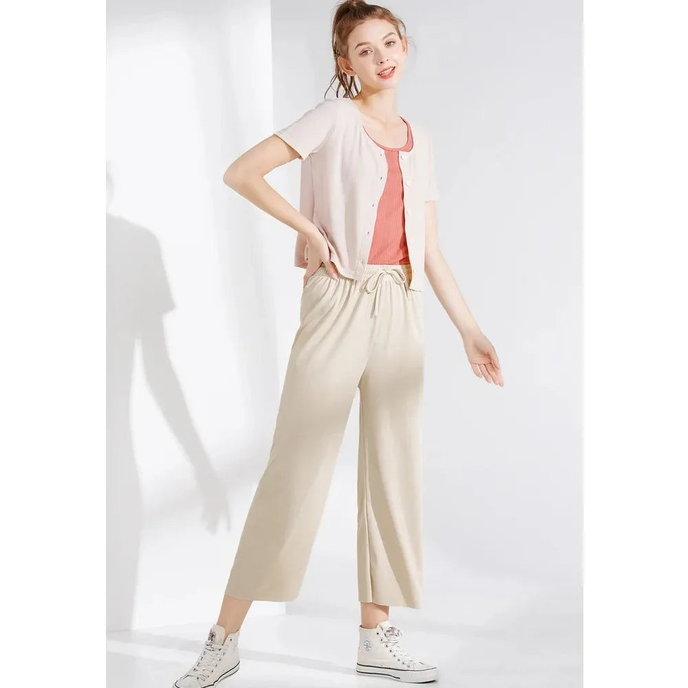 Women's Wide-Leg Summer Pants - Elastic Waist Loose Trousers