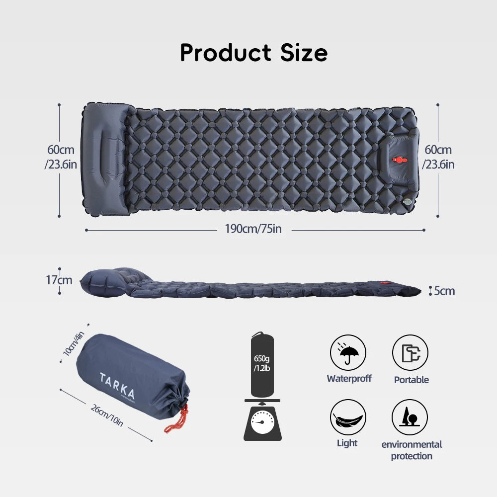 Inflatable Camping Sleeping Pad - Pillow Mat for Outdoor Trips