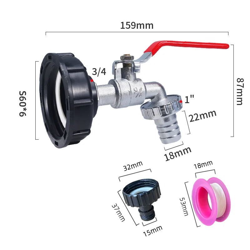 IBC Tank Tap Adapter - S60x6 Garden Hose Coupling Fitting - Style 9