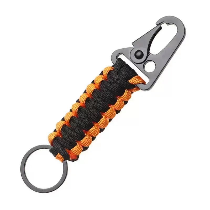 Paracord Keychain Clip - Braided Lanyard for Outdoor Gear - Orange Black