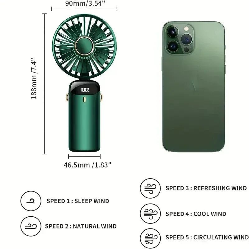 Handheld Personal Rechargeable Fan LED - For Desk or Travel Use