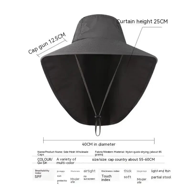 Wide Brim Sun Hat - Neck Flap Cap for Hiking and Fishing